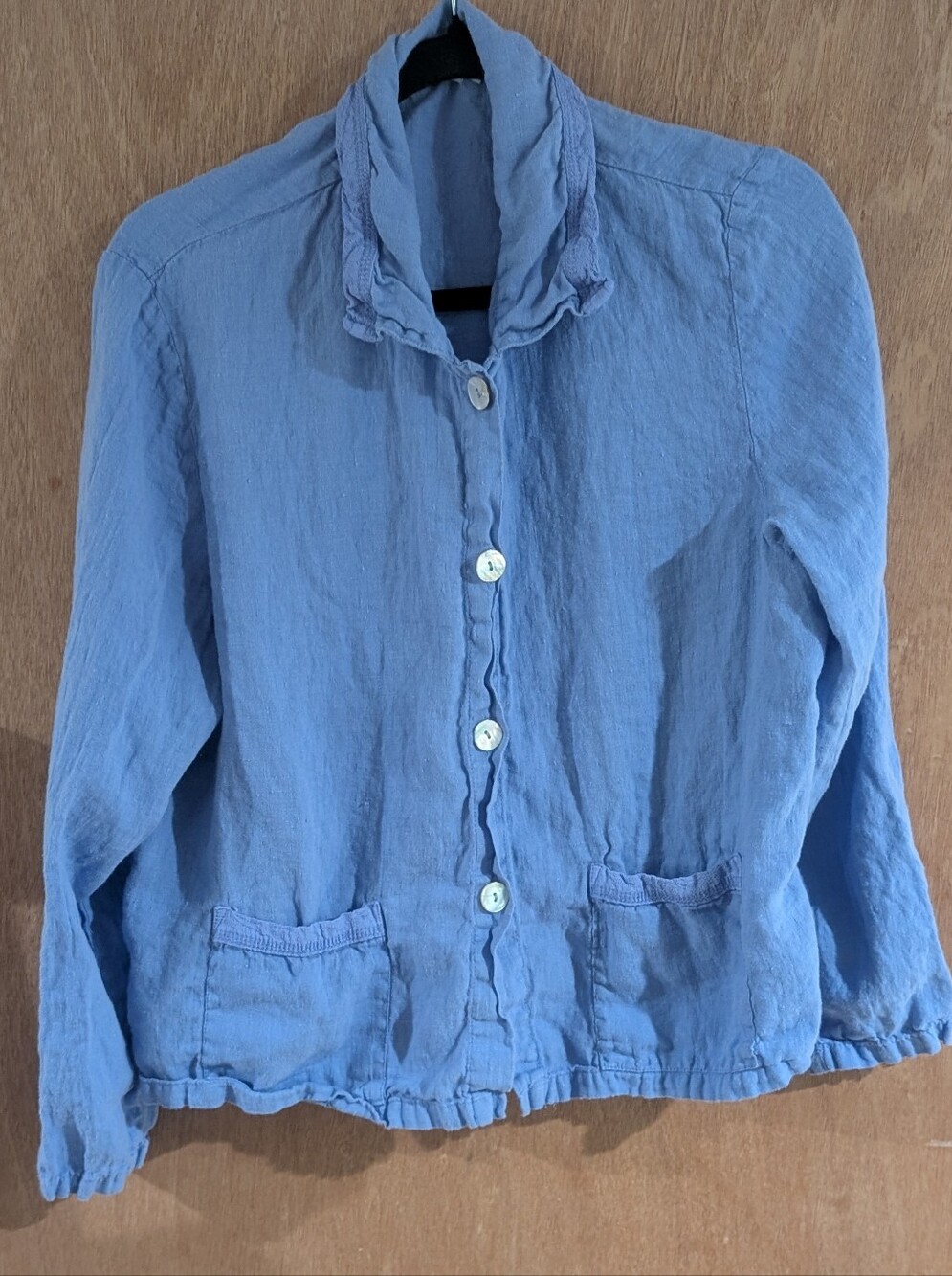 Willow Blue Button-Front Linen Jean Jacket